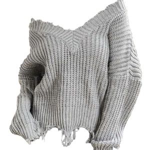 Plus Size Off The Shoulder Destroyed Frayed Sweate